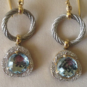 💋 Charriol 18kt Blue Topaz Diamonds Earrings RARE 💋